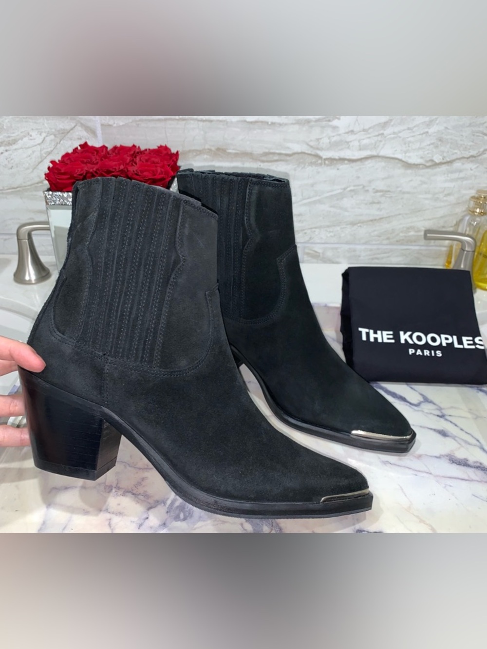 The Kooples NWT $295 Black Suede Western-Style Ankle Boots, Size EU39/US 8.5